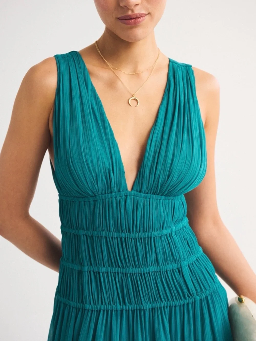 Abercrombie & Fitch Teal Tiered Maxi Dress XS Petite NWT